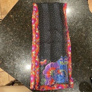 LAUREL BURCH | SILK ART SCARF | Cats and flowers